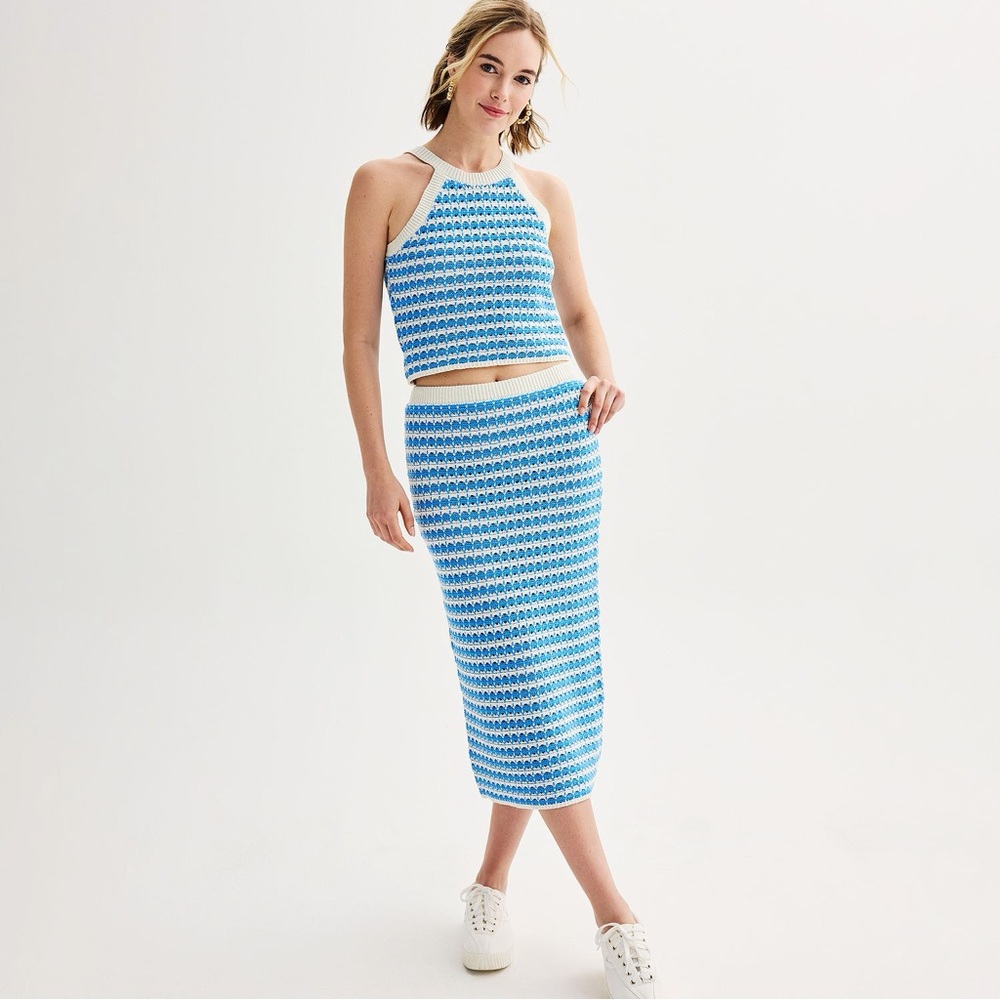 REVOLVE Blue and White Patterned Skirt Set